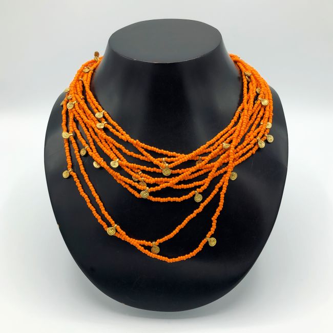 Kurze Kette orange Glasperlen mit Messing