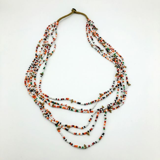 Lange Kette buntes Glas und Messing