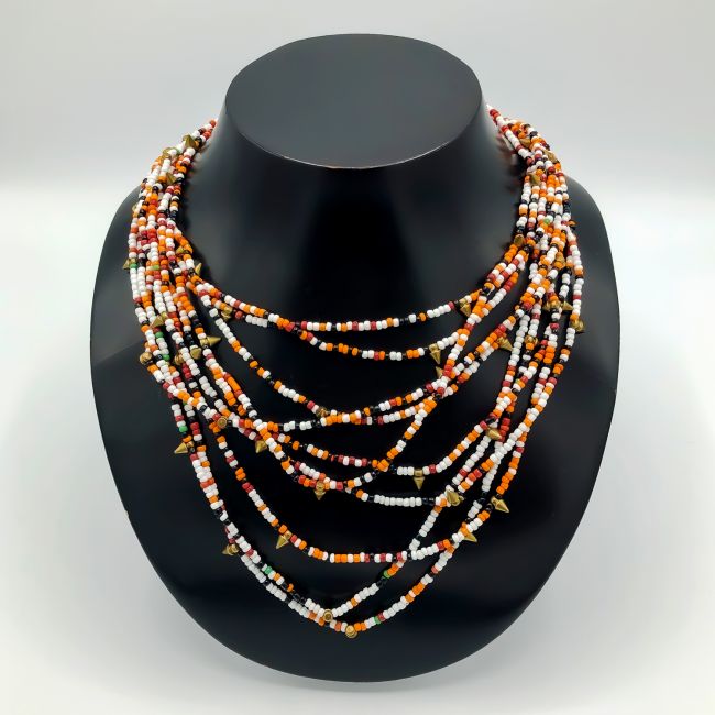 Kurze Kette bunte Glasperlen mit Messing